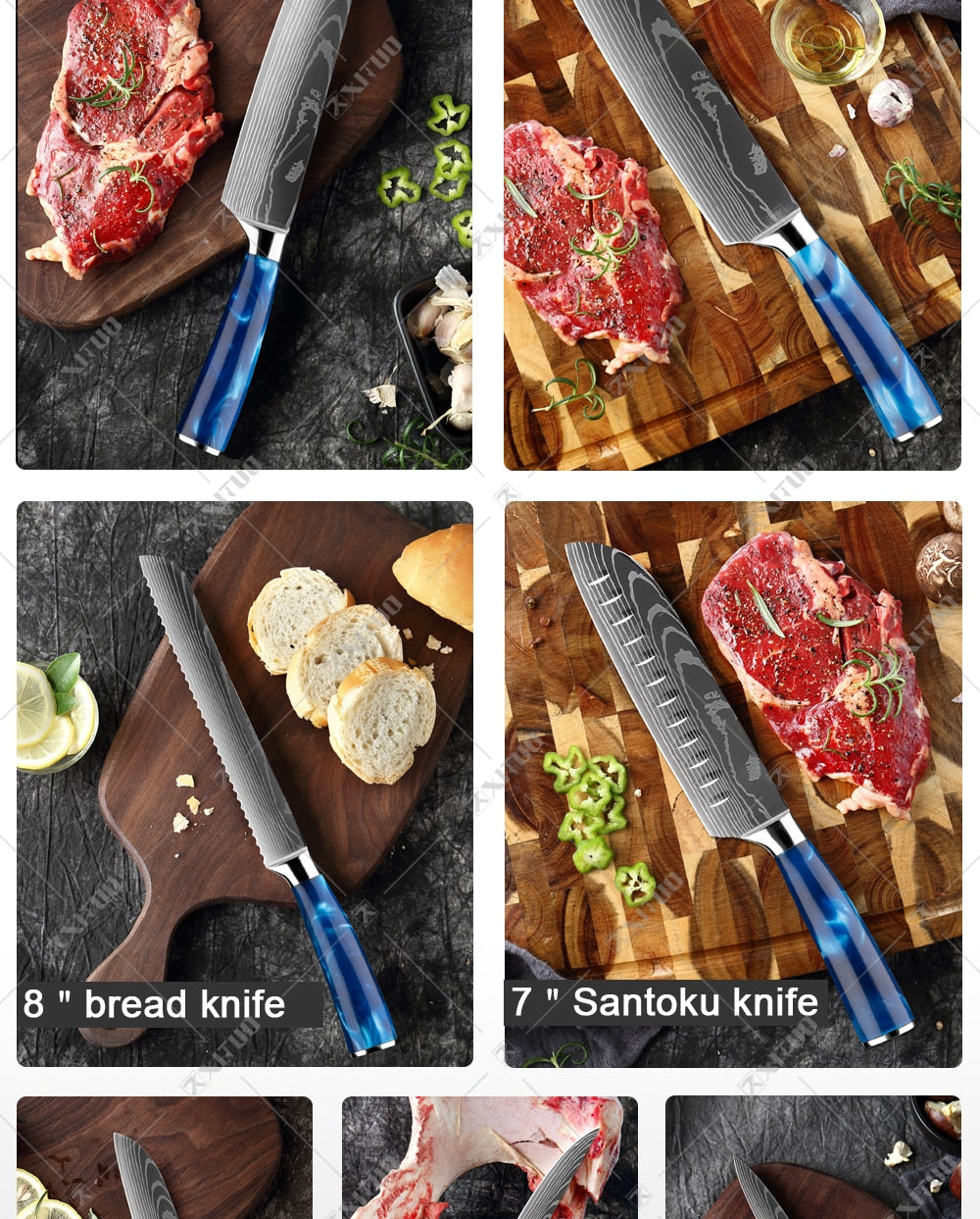 Kitchen Knife Set Japanese Chef Knives 7CR17 Stainless Steel Damascus Laser Slicing