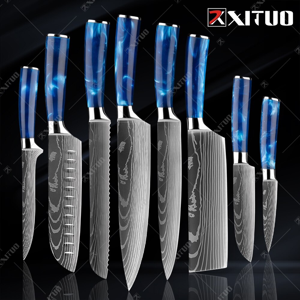 Kitchen Knife Set Japanese Chef Knives 7CR17 Stainless Steel Damascus Laser Slicing