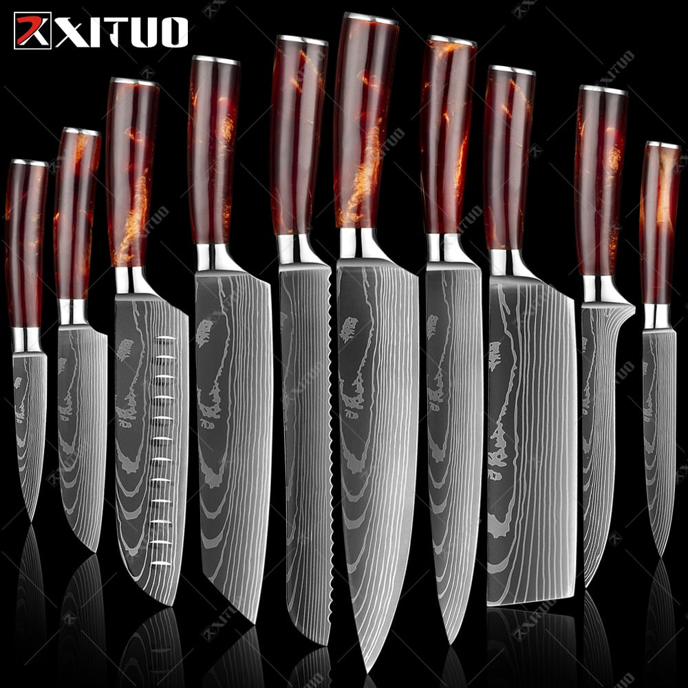 Kitchen Knife Set Japanese Chef Knives 7CR17 Stainless Steel Damascus Laser Slicing