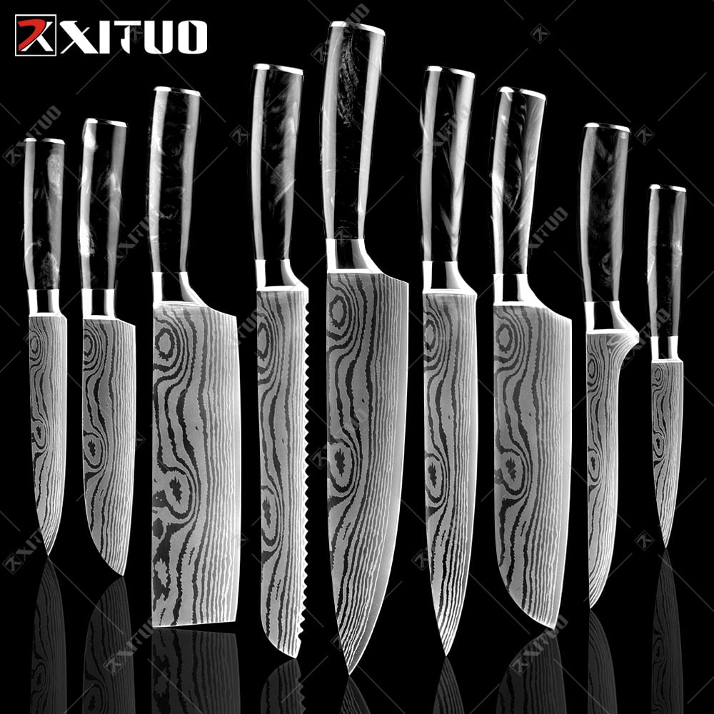 Kitchen Knife Set Japanese Chef Knives 7CR17 Stainless Steel Damascus Laser Slicing