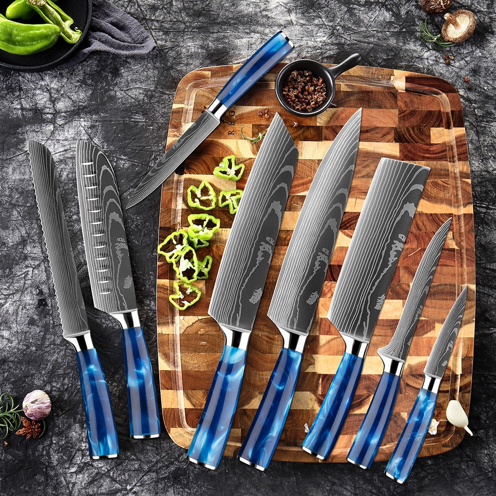 Kitchen Knife Set Japanese Chef Knives 7CR17 Stainless Steel Damascus Laser Slicing